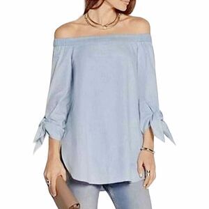 Tibi Blouse Size 0 Chambray Off Shoulder Bohowestern Rodeo Coastal Grandmacore